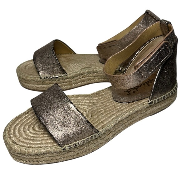 Splendid Sz 8.5 Pink Rose Gold Metallic Leather Ankle Strap Espadrilles Sandals - Picture 1 of 10